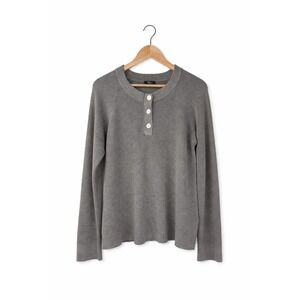 Rails Piper Ribbed Relaxed Henley Sweater Gray Women's Size M Raglan Long Sleeve